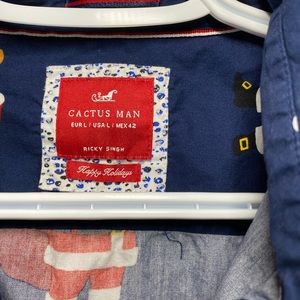 Santa print button up short sleeve shirt